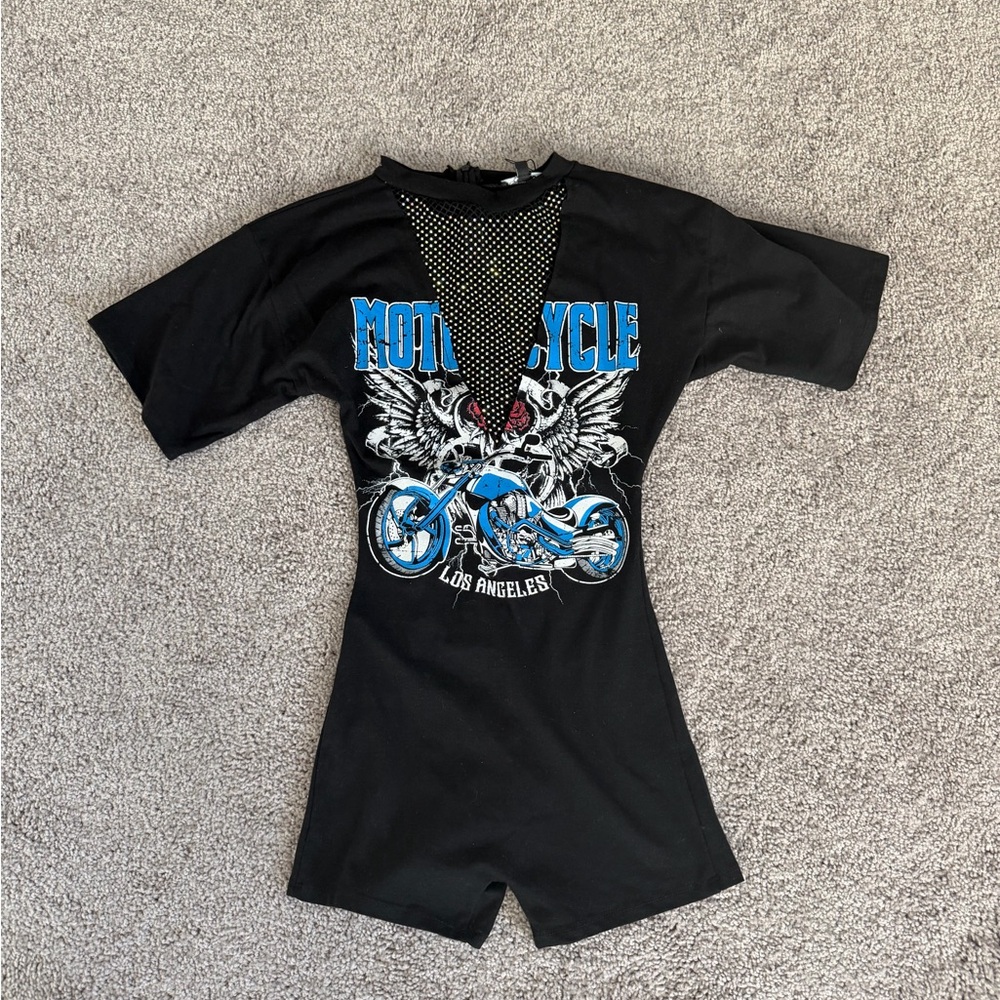 Black Motorcycle Graphic Romper